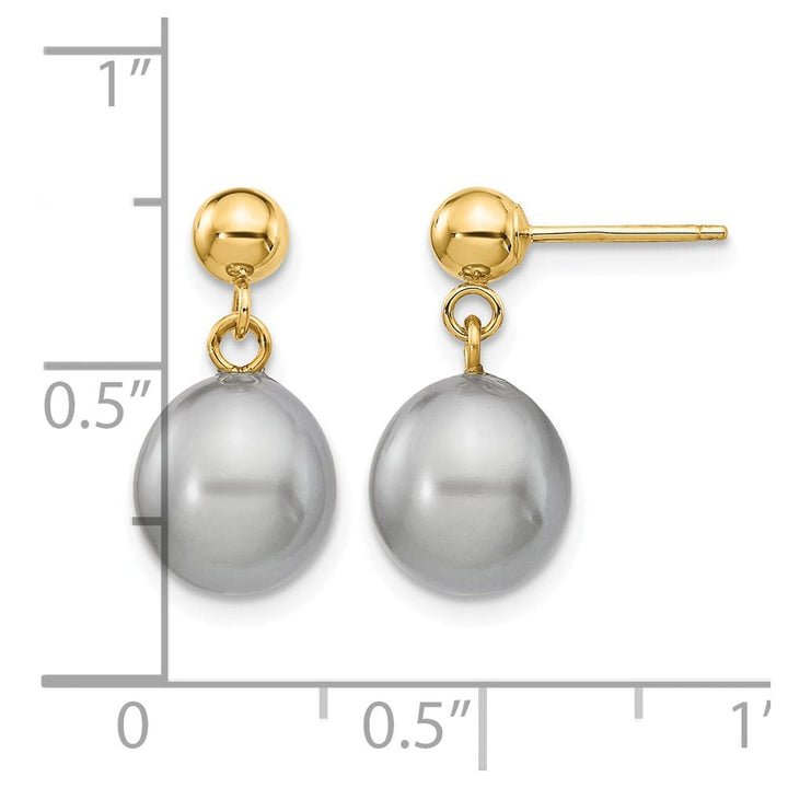 14K Yellow Gold 8-9mm Grey Rice Freshwater Pearl Dangle Post Earrings