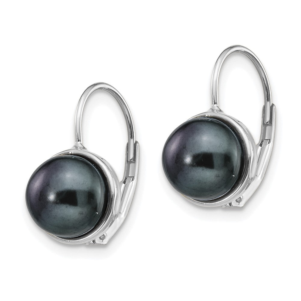14K White Gold 6-7mm Black Button Freshwater Pearl Leverback Earrings