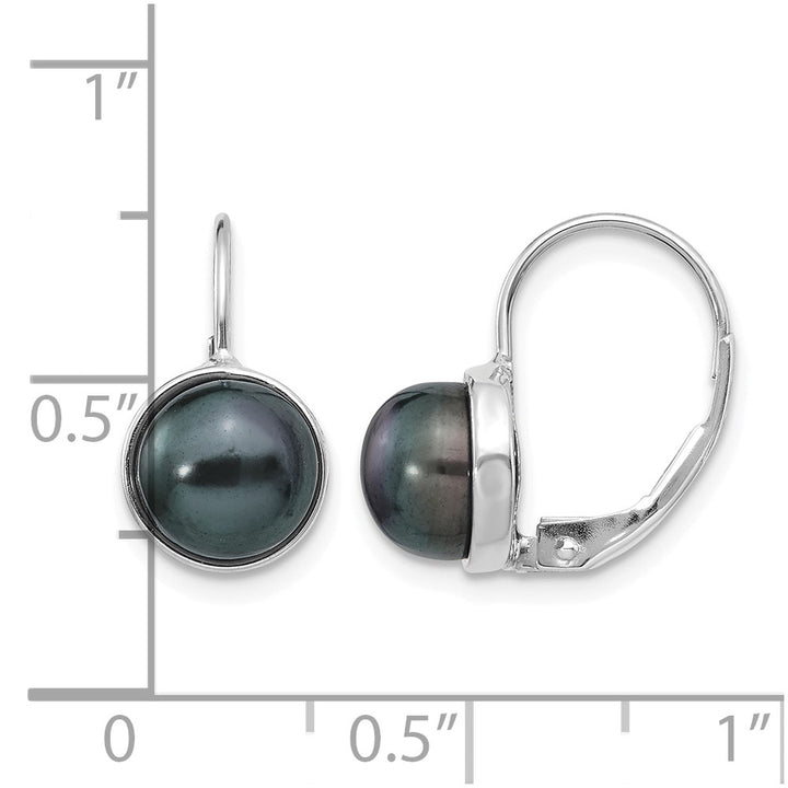 14K White Gold 6-7mm Black Button Freshwater Pearl Leverback Earrings