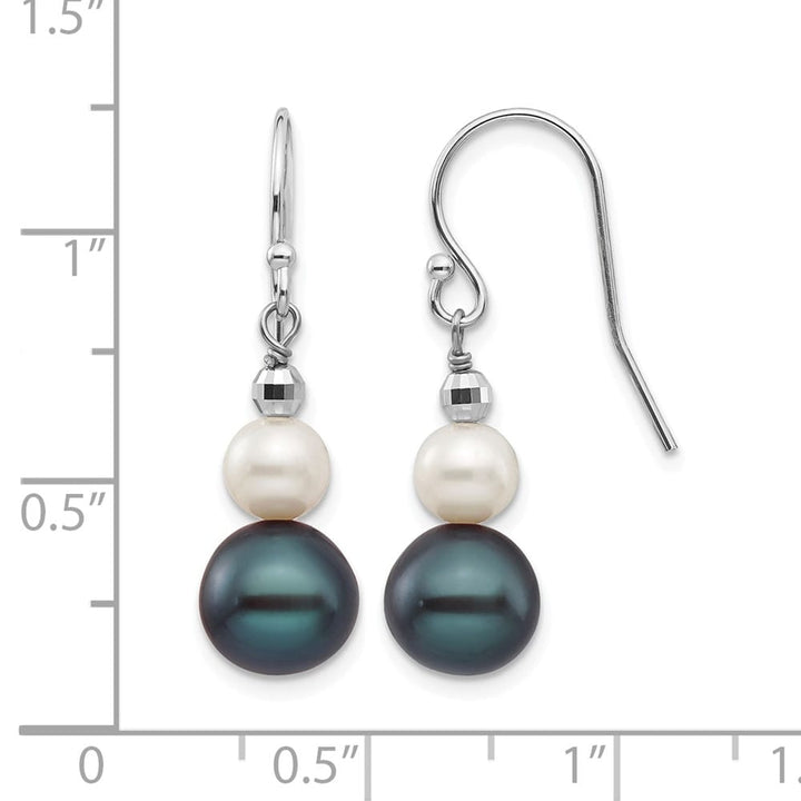14K White Gold 6-9mm Black and White Semi-round Freshwater Earrings