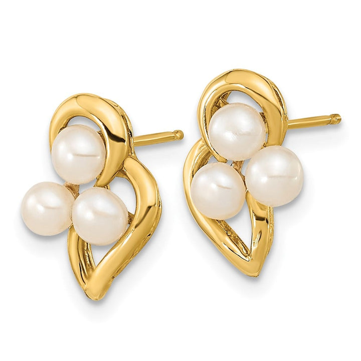 14K Yellow Gold 3-4mm White Button Freshwater Pearl Post Earrings