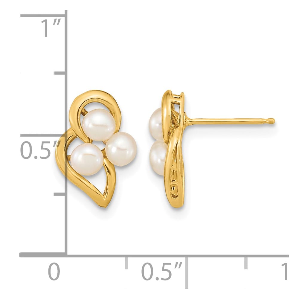 14K Yellow Gold 3-4mm White Button Freshwater Pearl Post Earrings