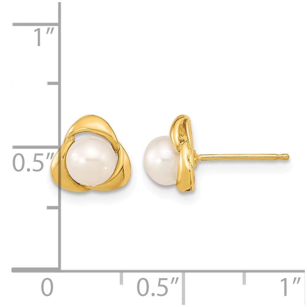 14K Yellow Gold 5-6mm White Button Freshwater Pearl Post Earrings