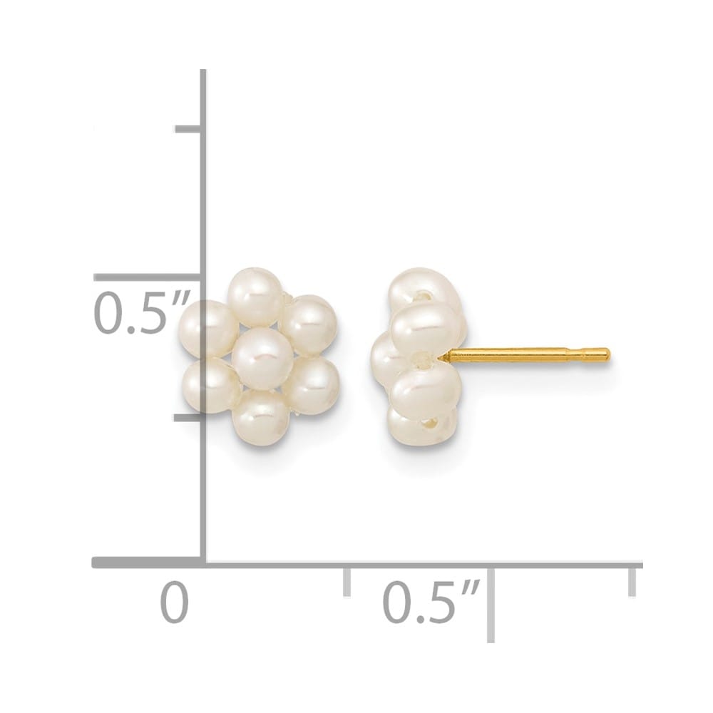 14K Yellow Gold 2-3mm White Button Freshwater Pearl Flower Earrings