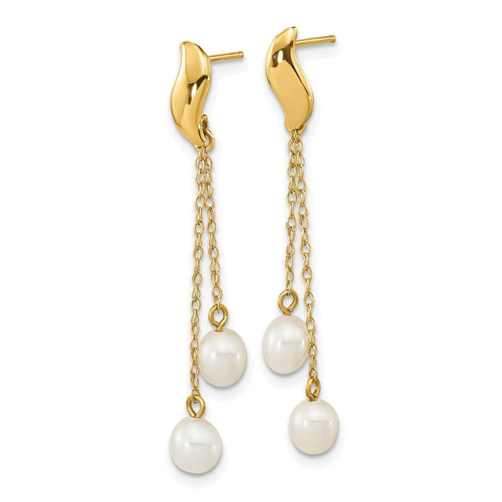 14K Yellow Gold 4-5mm White Rice Freshwater Pearl Chain Earrings