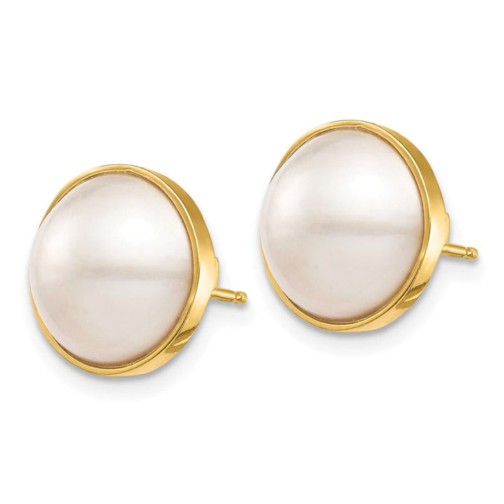 14K Yellow Gold 10-11mm White Mabe Saltwater Cultured Pearl Earrings