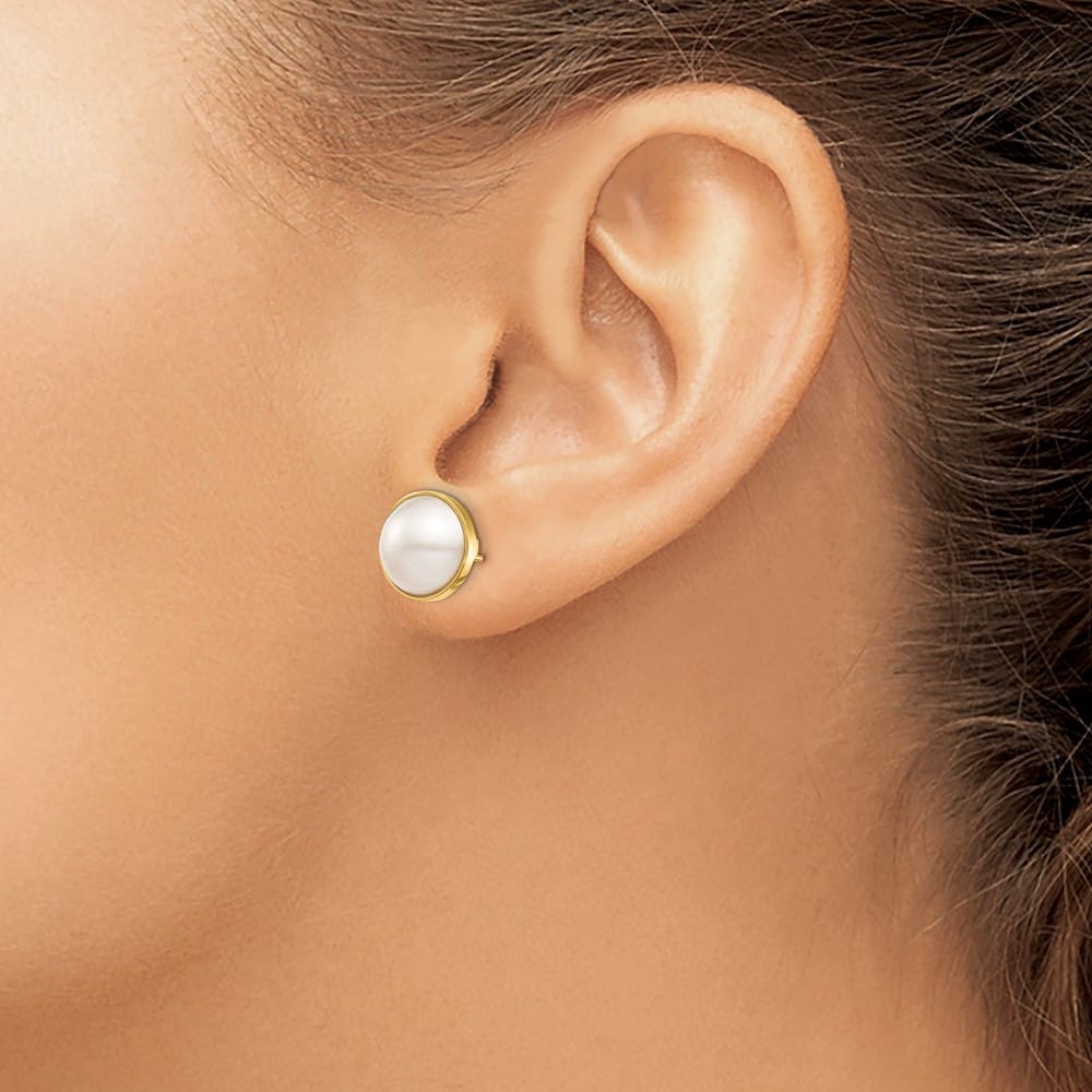14K Yellow Gold 10-11mm White Mabe Saltwater Cultured Pearl Earrings
