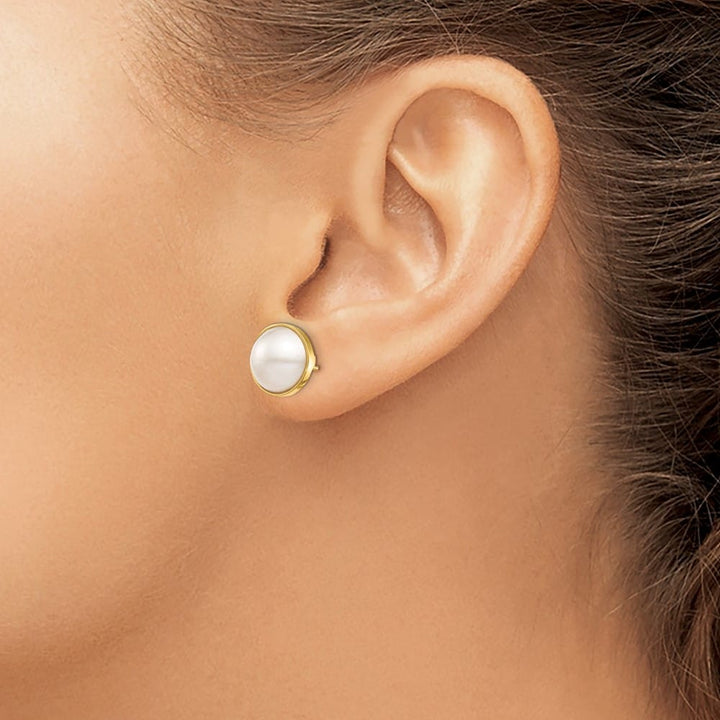 14K Yellow Gold 10-11mm White Mabe Saltwater Cultured Pearl Earrings