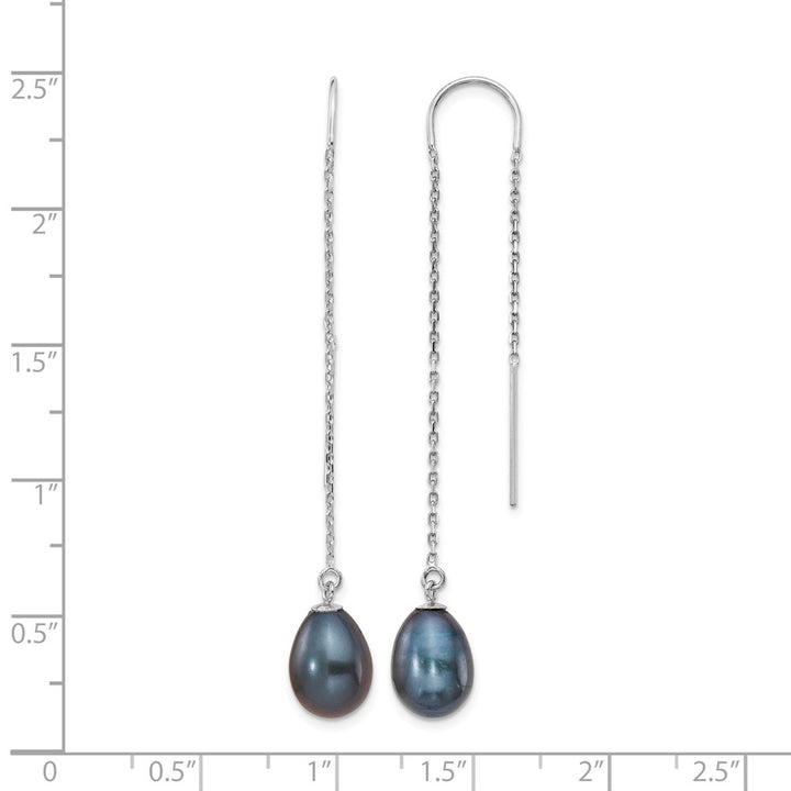 14K White Gold 7-8mm Black Teardrop Freshwater Pearl Threader Earrings