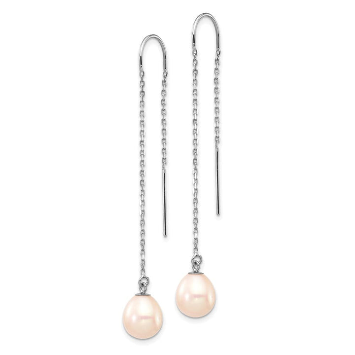 14K White Gold 7-8mm White Teardrop Freshwater Pearl Threader Earrings
