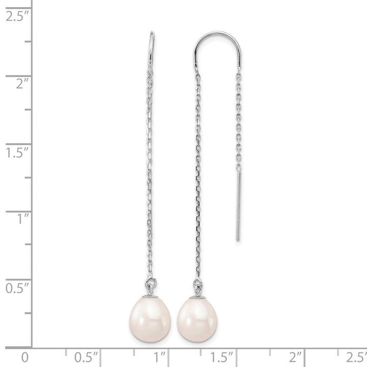 14K White Gold 7-8mm White Teardrop Freshwater Pearl Threader Earrings