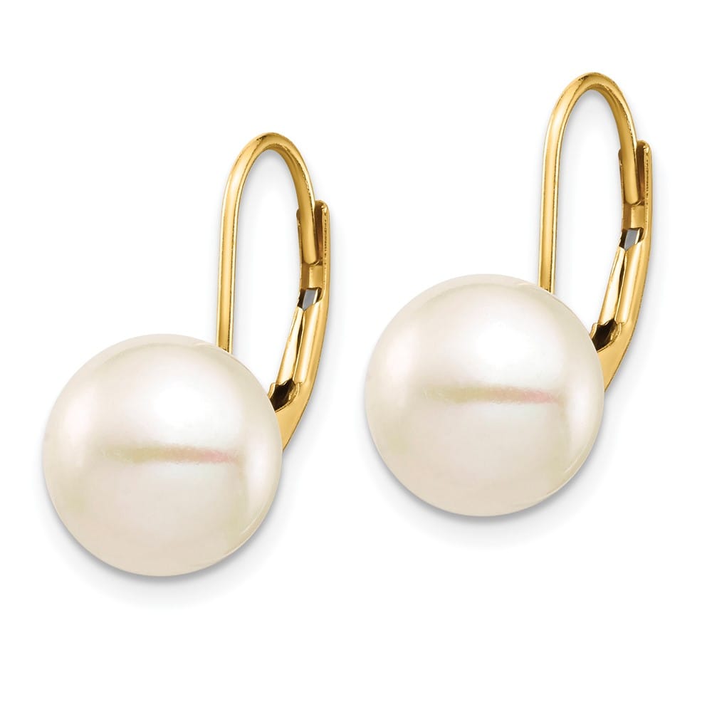 14K Yellow Gold 9-10mm White Button Freshwater Pearl Earrings