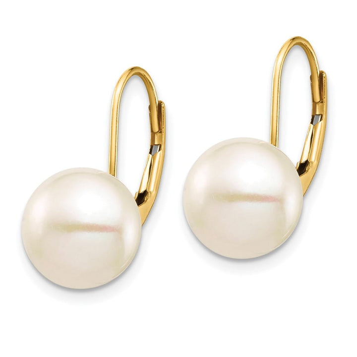 14K Yellow Gold 9-10mm White Button Freshwater Pearl Earrings