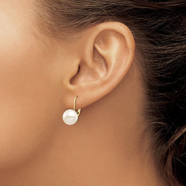 14K Yellow Gold 9-10mm White Button Freshwater Pearl Earrings