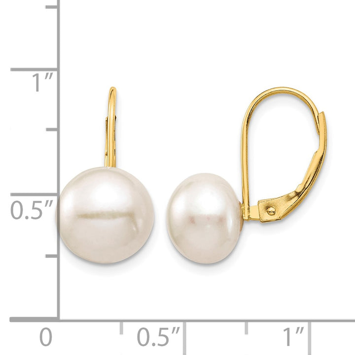 14K Yellow Gold 9-10mm White Button Freshwater Pearl Earrings