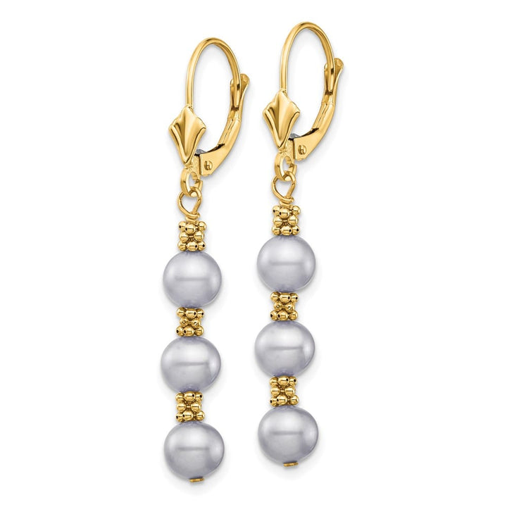 14K Yellow Gold 5-6mm Grey Semi-Round Freshwater Pearl Earrings