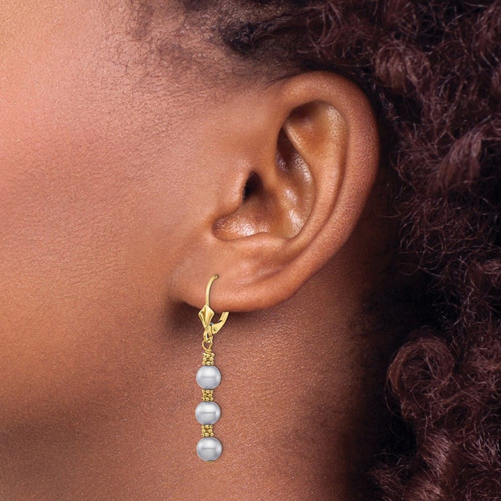 14K Yellow Gold 5-6mm Grey Semi-Round Freshwater Pearl Earrings