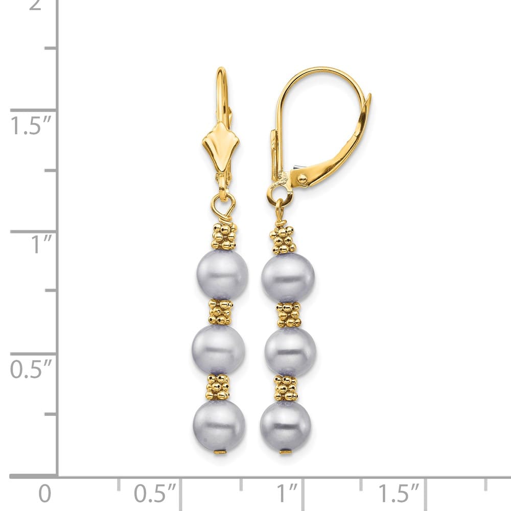 14K Yellow Gold 5-6mm Grey Semi-Round Freshwater Pearl Earrings