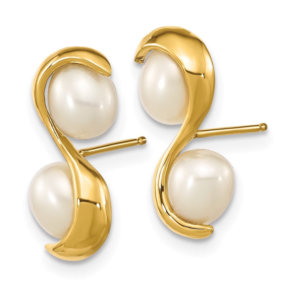14K Yellow Gold 4-5mm White Rice Freshwater Cultured Double Earrings