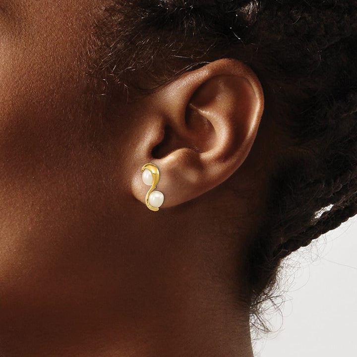 14K Yellow Gold 4-5mm White Rice Freshwater Cultured Double Earrings