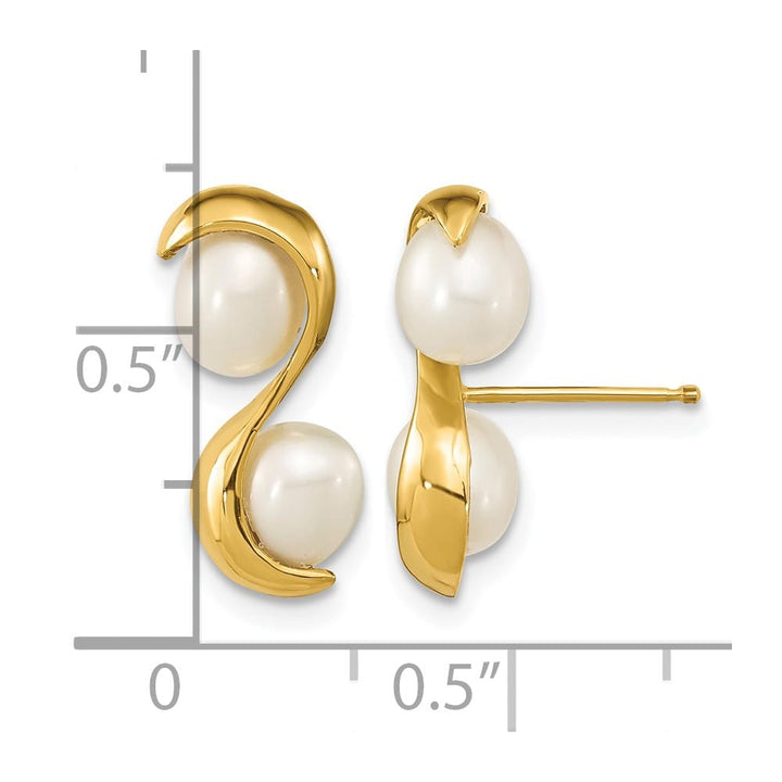 14K Yellow Gold 4-5mm White Rice Freshwater Cultured Double Earrings