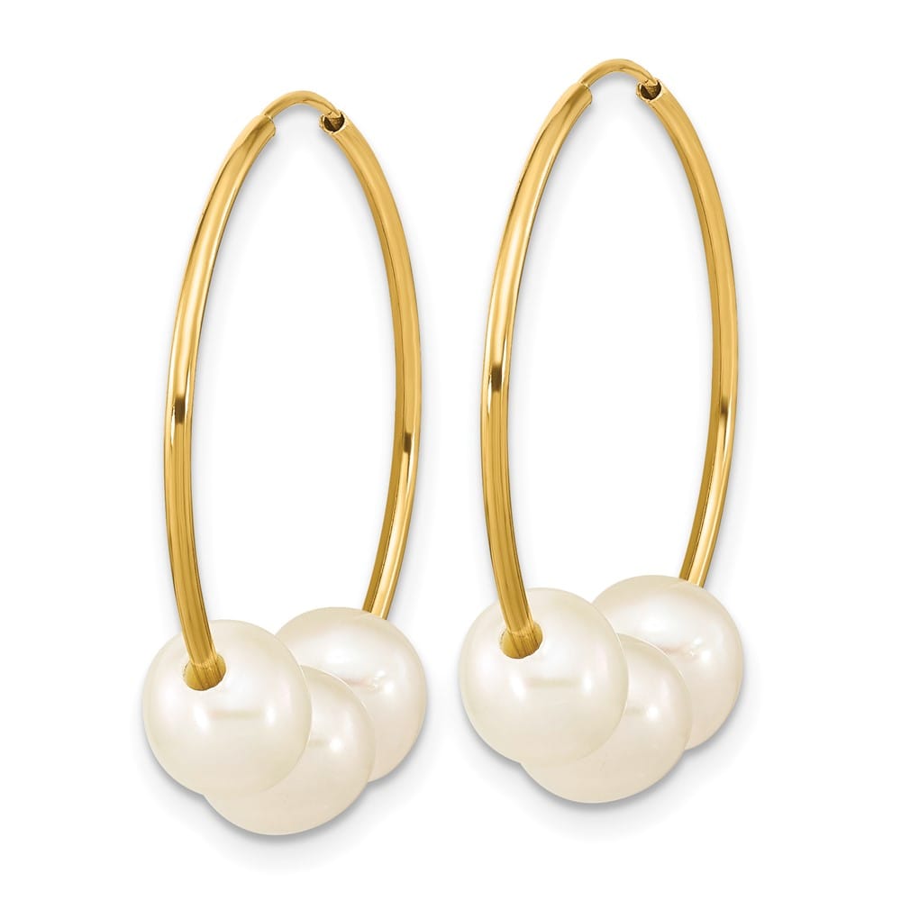 14K Yellow Gold 6-7mm White Semi-Round Freshwater Pearl Earrings