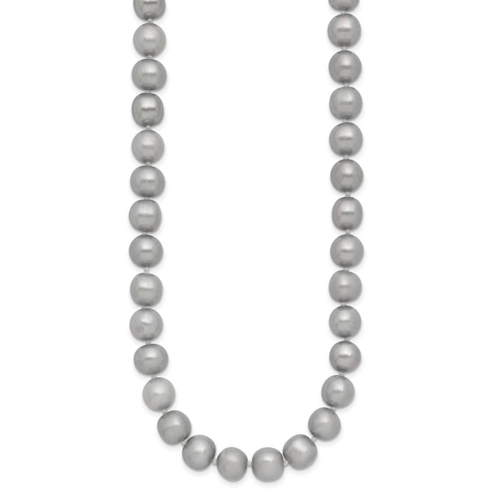 14K Yellow Gold 8-9mm Grey Near Round Cultured Pearl 16 inch Necklace