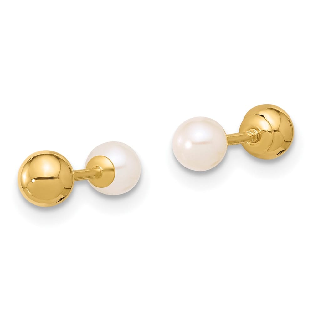 14K Yellow Gold 3-4mm Round Freshwater Pearl Front and Back Earrings