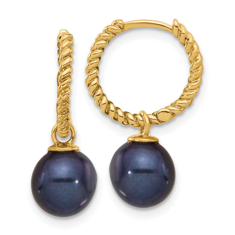 14K Yellow Gold 7-8mm Black and White Freshwater Pearl Earrings