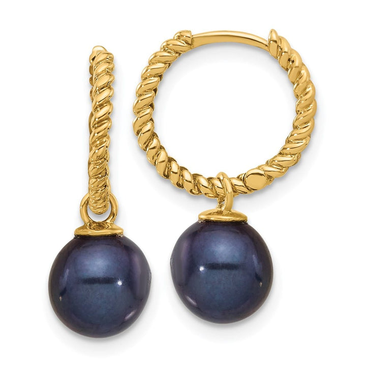 14K Yellow Gold 7-8mm Black and White Freshwater Pearl Earrings