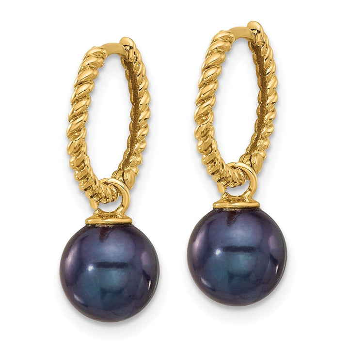 14K Yellow Gold 7-8mm Black and White Freshwater Pearl Earrings
