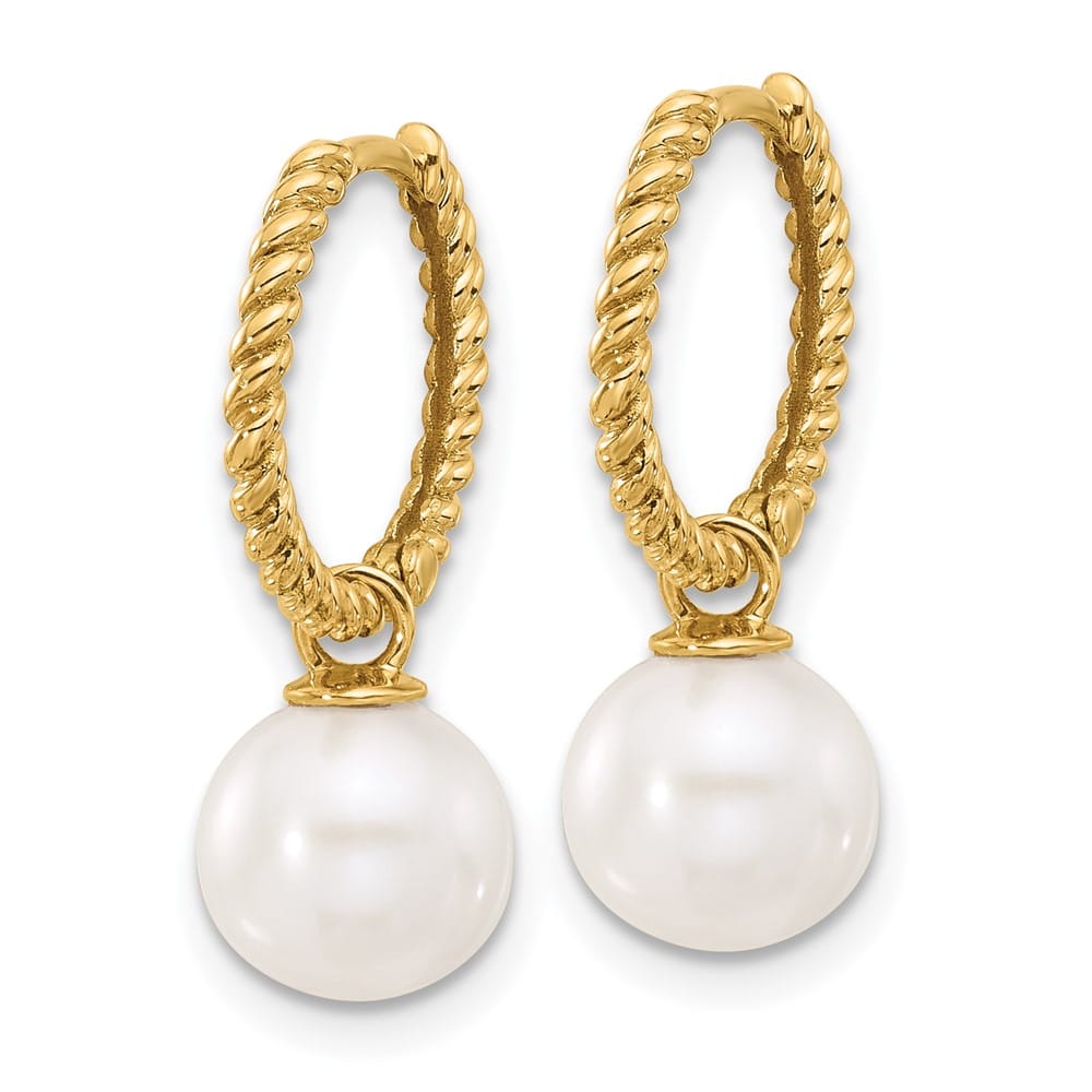 14K Yellow Gold 7-8mm Black and White Freshwater Pearl Earrings