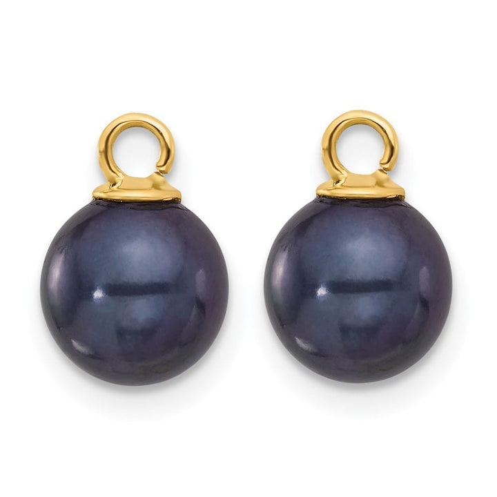 14K Yellow Gold 7-8mm Black and White Freshwater Pearl Earrings