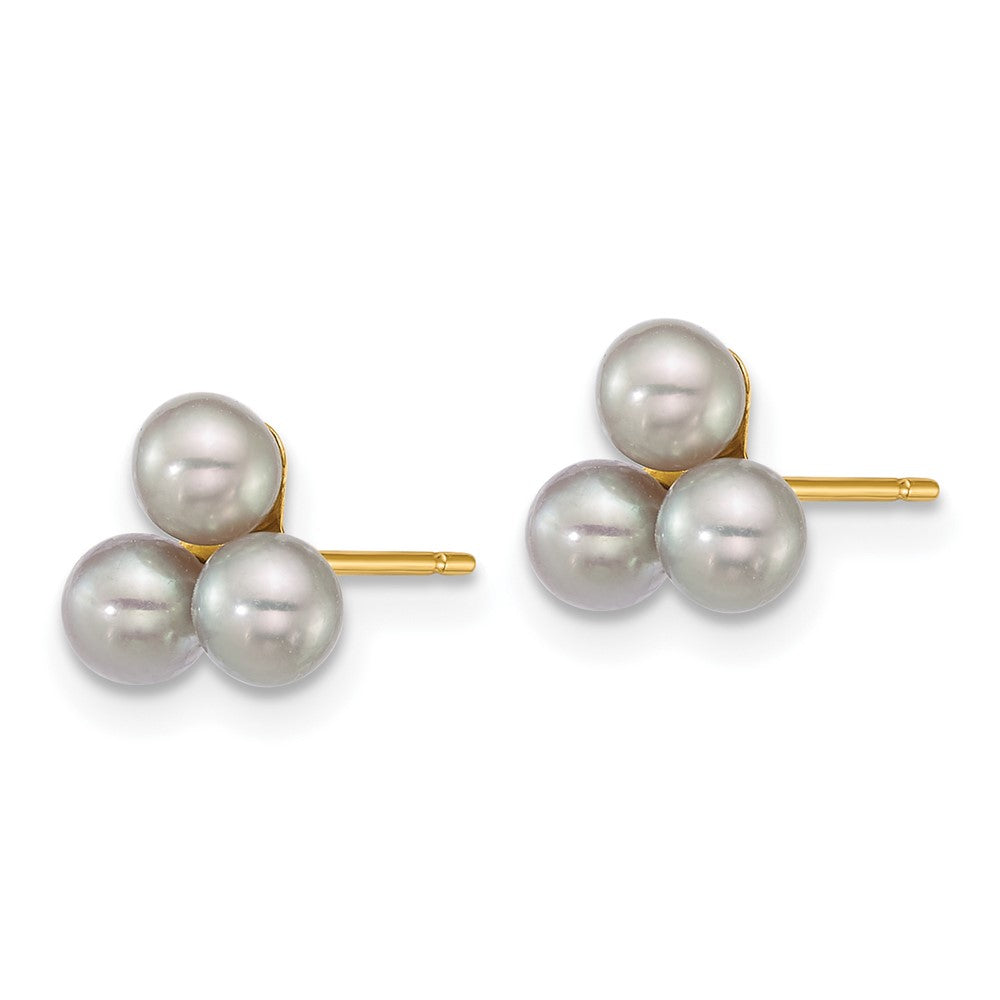 14K Yellow Gold 3-4mm Button Grey Freshwater Cultured Earrings