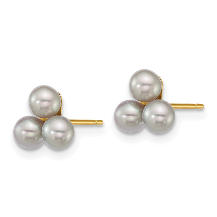 14K Yellow Gold 3-4mm Button Grey Freshwater Cultured Earrings