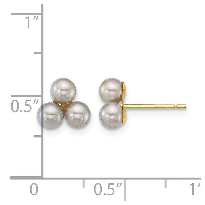 14K Yellow Gold 3-4mm Button Grey Freshwater Cultured Earrings