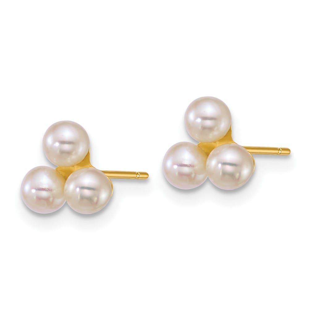 14K Yellow Gold 3-4mm Button White Freshwater Cultured Earrings