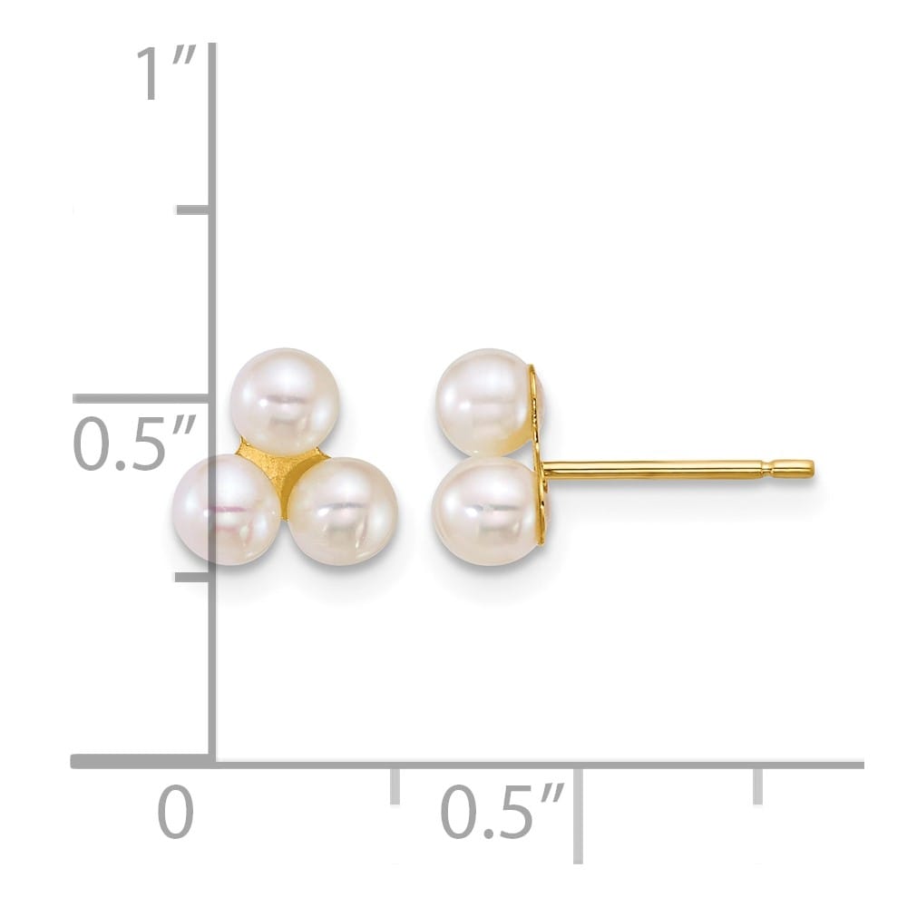14K Yellow Gold 3-4mm Button White Freshwater Cultured Earrings