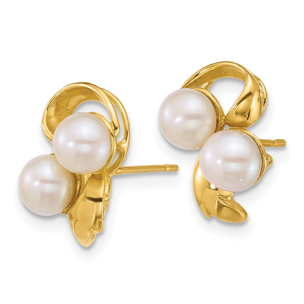 14K Yellow Gold 5-6mm Button White Freshwater Cultured Earrings