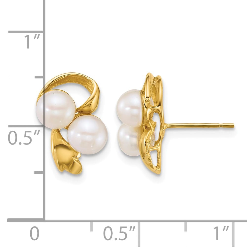 14K Yellow Gold 5-6mm Button White Freshwater Cultured Earrings