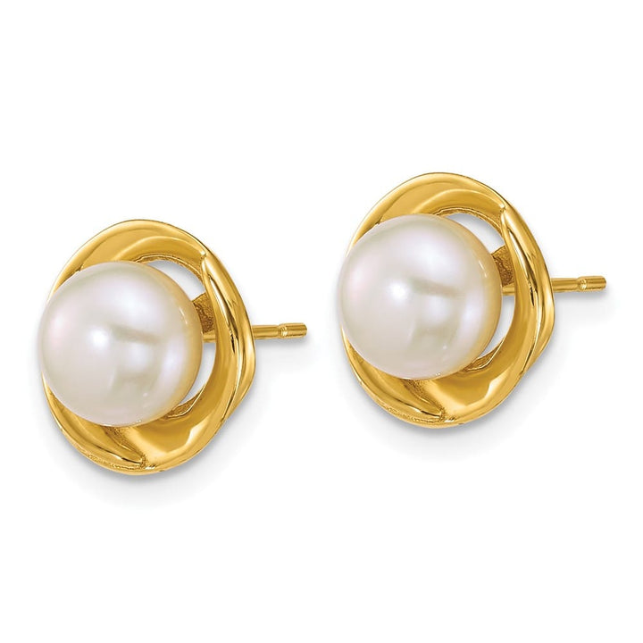 14K Yellow Gold 6-7mm Button White Freshwater Pearl Post Earrings