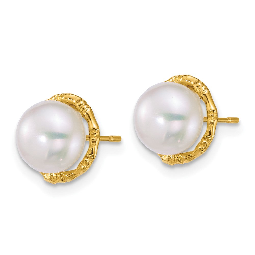 14K Yellow Gold and Textured 7-8mm Button White Freshwater Earrings