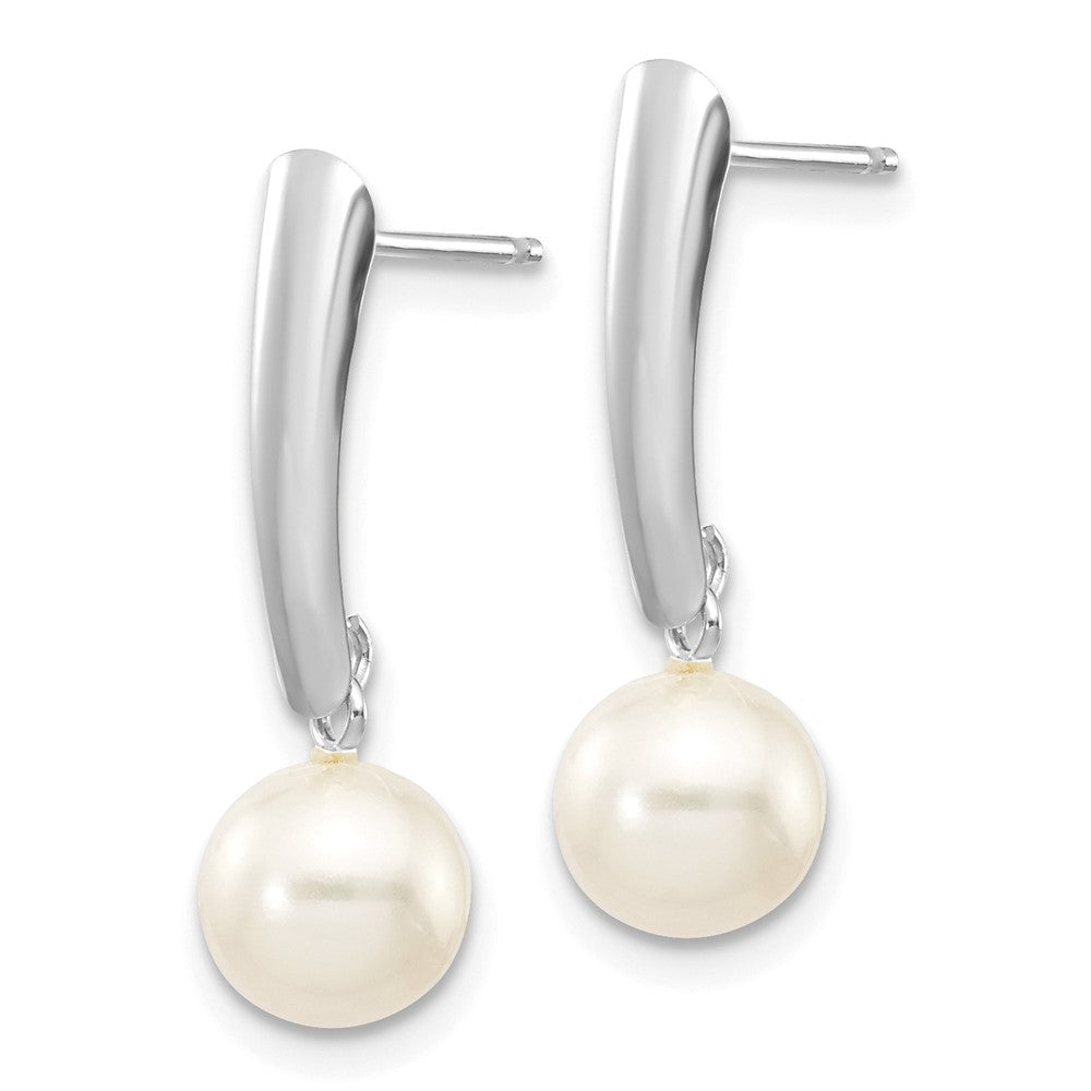 14K White Gold 6-7mm White Round Freshwater Pearl Post Dangle Earrings