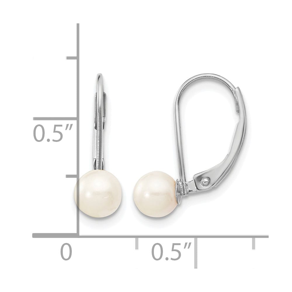14K White Gold 5-6mm White Round Saltwater Pearl Leverback Earrings, view 4 of 4