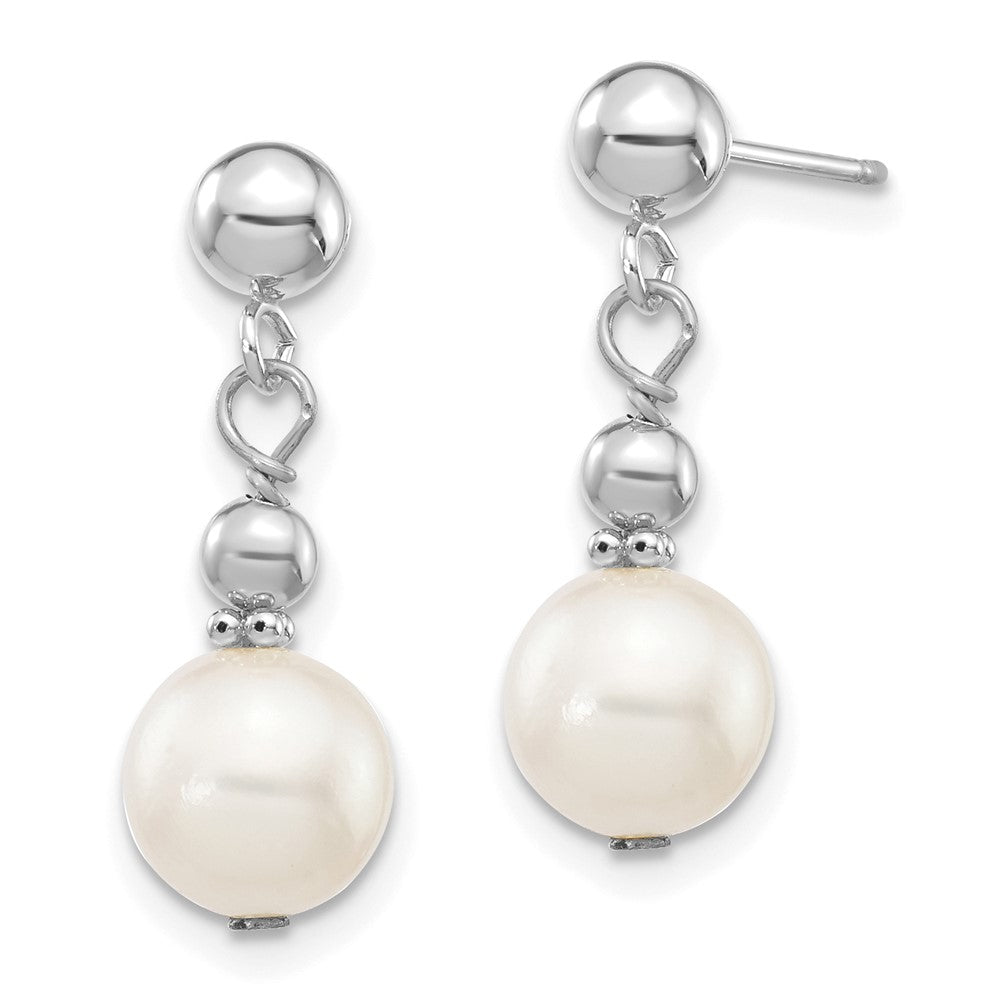 14K White Gold 7-8mm White Semi-round Freshwater Pearl Post Earrings