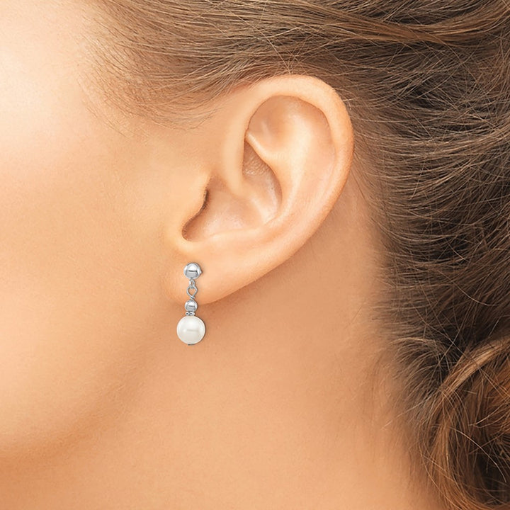 14K White Gold 7-8mm White Semi-round Freshwater Pearl Post Earrings