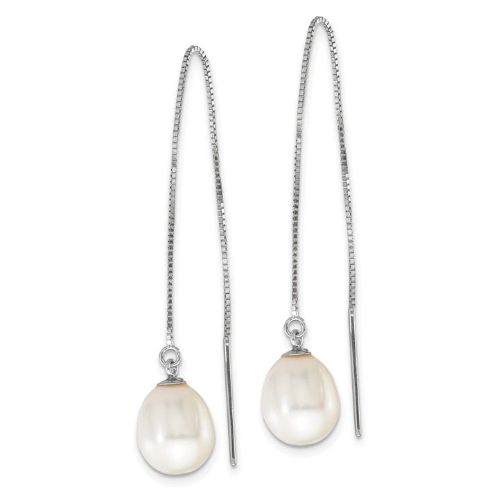 14K White Gold 6-8mm White Teardrop Freshwater Pearl Threader Earrings