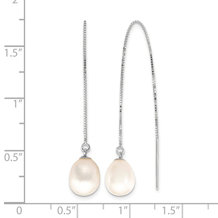 14K White Gold 6-8mm White Teardrop Freshwater Pearl Threader Earrings