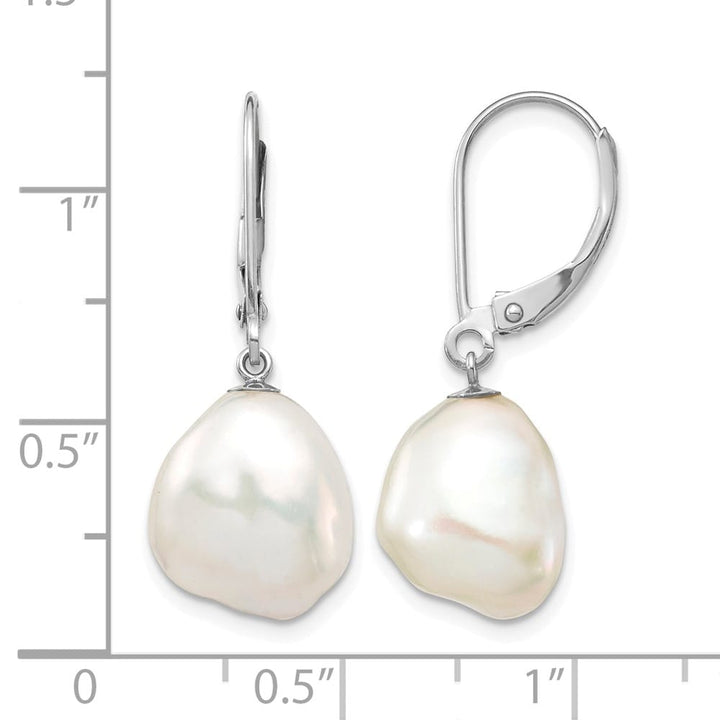 14K White Gold 10x13mm White Keshi Freshwater Pearl Dangle Earrings