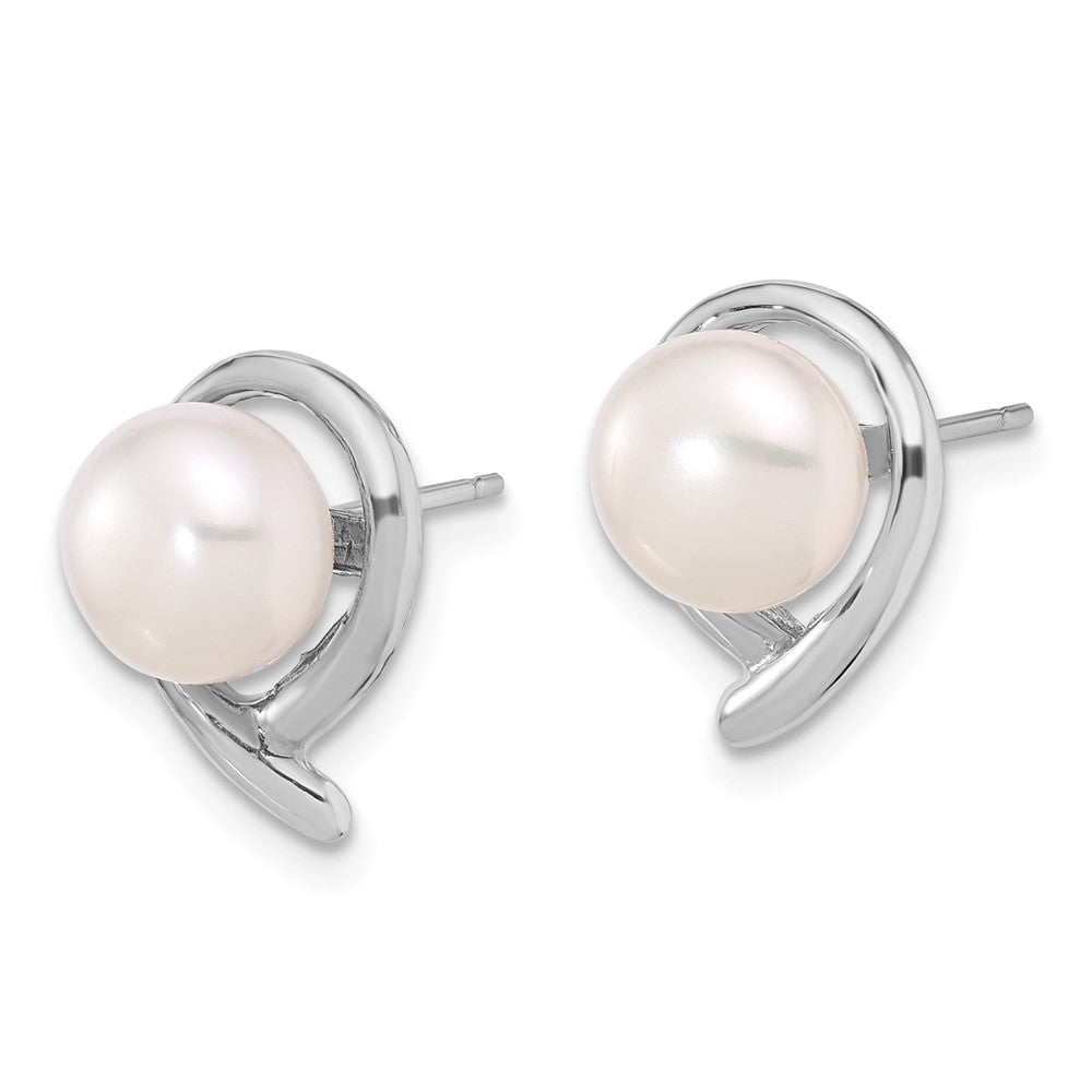 14K White Gold 7-8mm White Button Freshwater Pearl Post Earrings